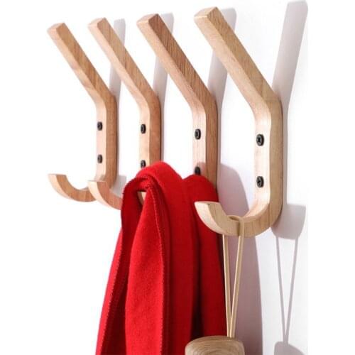 MH003 Oak Wood Creative Bathroom Hook Rack Wall Mount Multipurpose Hallway Bedroom Door Hat Clothes Hanger Kitchen