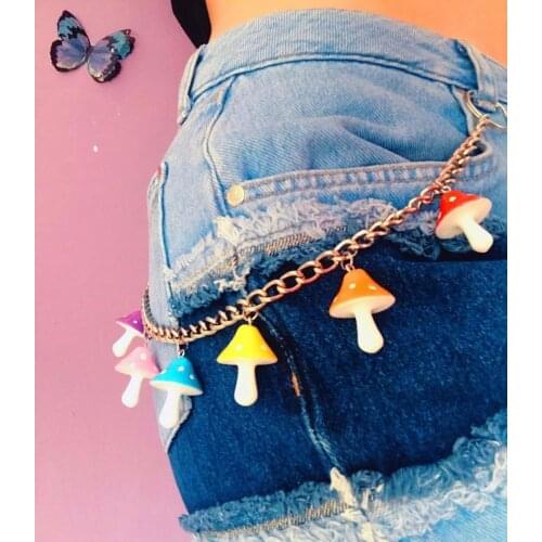 Cute Colorful Mushroom Pendant Keychain for Women Girl Vintage Harajuku Punk Cool Plant Waist Pants Key Chain Trendy Jewelry New