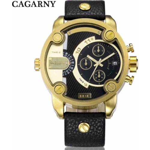 Cagarny Quartz Watches Men Casual Men Quartz Watches Golden Sport Russian Army Military Watch Man Dual Time Zone Display Clock