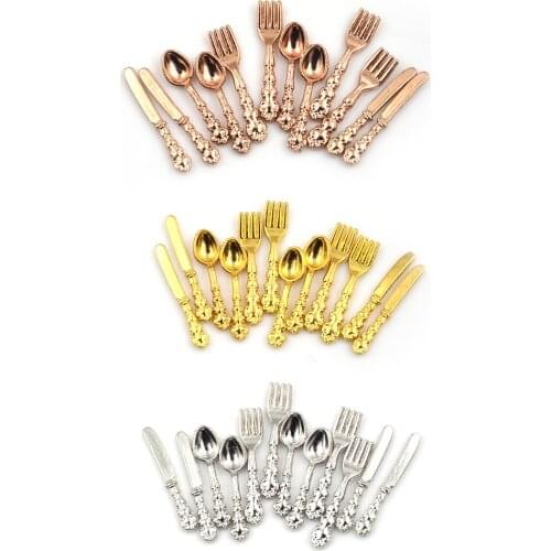 12Pcs Simulation Mini Cutlery Set Dollhouse Furniture 1:12 Scale Fork Knife Spoon Miniature Tableware Cookware Doll Accessorie