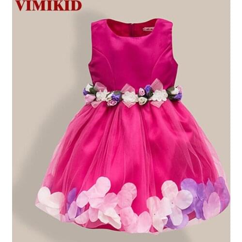 New Fashion Sequin Flower Dress Party Birthday Wedding Princess Toddler Baby Girls Clothes Children Kids Lycra Dresses k1