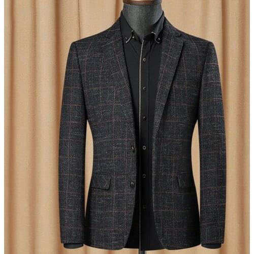 New Classic Mens Wool Blazer Striped Jacket Elbow Patch Blazer Tweed Blazers Coat Business Casual Overcoat Plus Size 54 56