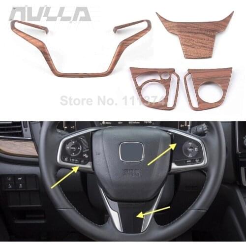 Wood Look Car Interior Decoration Trims For Honda CR-V CRV 2017 2019 2020 2021 Steering Wheel Frame Cover Sticker Accessories