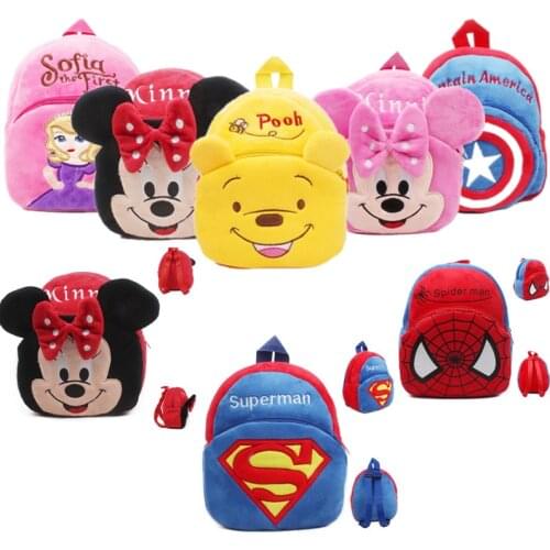 Disney Anime cartoon plush backpack cute Mickey Minnie Avenger Union Character schoolbag Kindergarten school bag kids toy gift