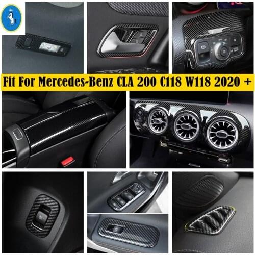 ABS Carbon Fiber Look Trunk Door Switch Button / Air AC / Armrest Lift Panel Cover Trim Fit For Benz CLA 200 C118 W118 2020 2021