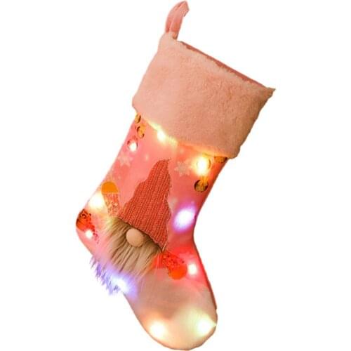 Christmas Stocking With Lights Embroidery Faceless Old Man Sequins Ornament Xmas Tree Hanging Decoration Christmas Stocking