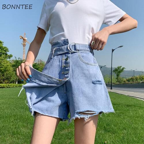 Summer Shorts Women All-match High Waist Simple Ulzzang Fashion Solid Asymmetrical Vintage Soft Leisure Daily Female Large Size