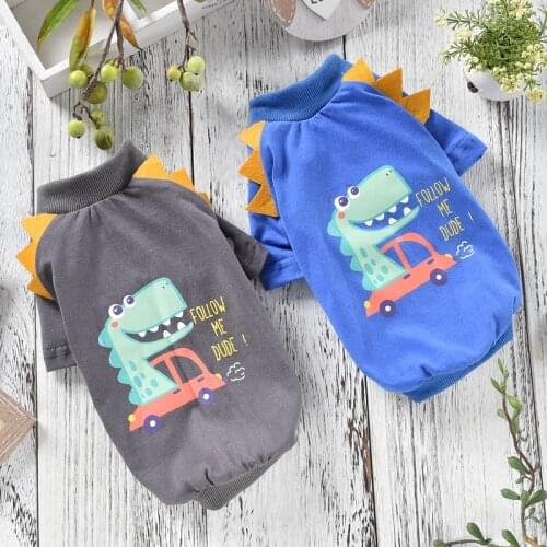 Cute Dinosaur Dog Vest T Shirt Blue Gray Summer Pet Coat Outfit Clothing For Yorkie Chihuahua Schnauzer Poodle Bichon Products
