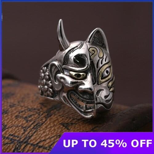 Solid 925 Sterling Silver Devil Skull Face Big Rings For Biker Men Domineering Steampunk Hyperbolic Party Gothic Jewelry Gifts