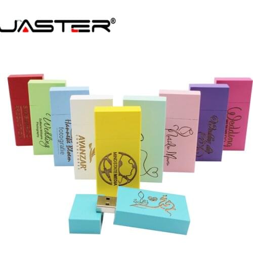 JASTER hot selling creative Wooden colorful squares real capacity USB 2.0 4GB/8GB/16GB/32GB/64GB USB flash drive free LOGO