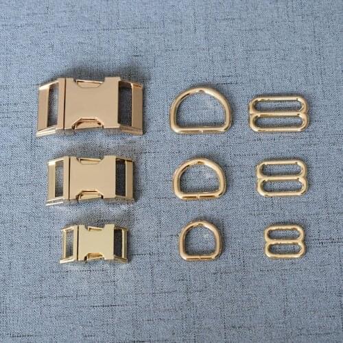 20 Sets 15mm/20mm/25mm Gold Metal D Ring Adjustable Release Buckle For Pet Collar Webbing Cat Necklace Handmade DIY Accessory