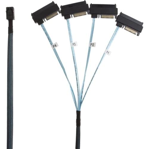 Internal Mini SAS SFF-8643 to (4) 29Pin SFF-8482 Connectors with SAS 15Pin Power Port, 1M / 3.3FT