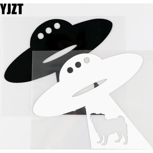 YJZT 14.5X11.6CM Pug Dog Mops UFO Lovely Vinyl Decal Car Sticker Funny Decor Black / Silver 10A-0211