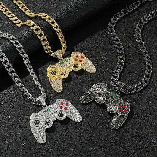 Hip-hop Jewelry Game Console Handle Necklace Pendant Iced Out Bling Chain Crystal Necklace Charms for Men Gifts
