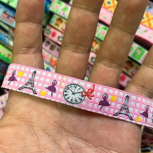 ZERZEEMOOY 5/8" 16 mm 5yards/lot Cartoon Polyester Woven Jacquard Ribbon Pink Dancing Girl KTZD19112504