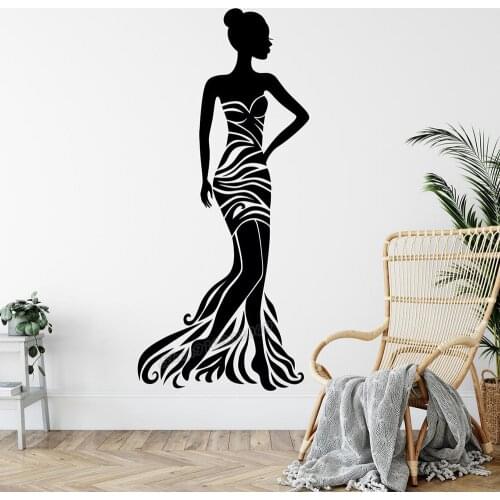 Women Fashion Couture Wall Decal Girls Clothing Atelier Dress Style Shop Afro Woman Fashion Bride Lady Wall Stickers Vinyl B444