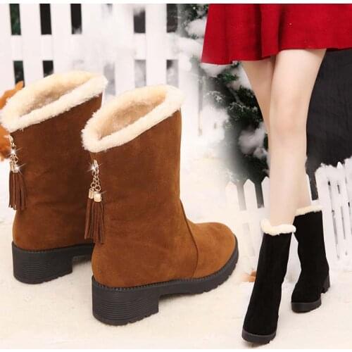 Platform boots women 2021 solid wool warm non-slip ankle boots for women shoes winter snow boots casual shoes women botas