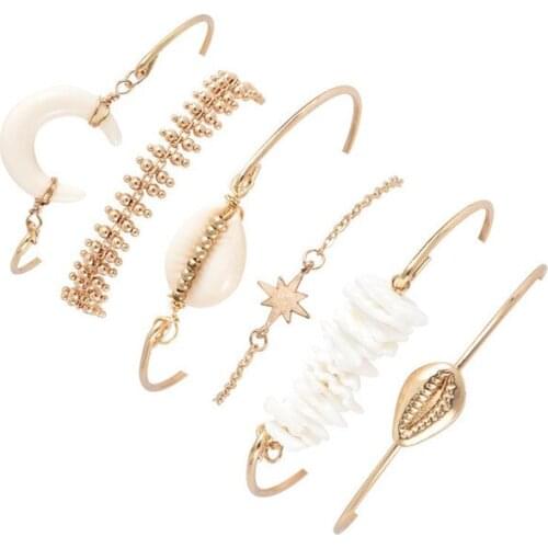 Bohemian Shell Star Beaded Stone Moon Gold Bracelets Creative Lady Beach Party Jewelry Accessories Female Bracelet Set