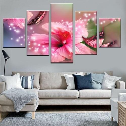 Embroidery 5D Diamond Cross Stitch 5 Pcs Painting Lily Butterfly Home Decor Full Round Drill Mosaic Picture Landscape Wall Art