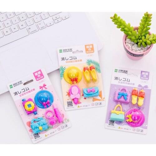 10 set/lot Hat, high heel, handbag girl blister-card eraser / rubber eraser suit / student eraser/toy children gift/stationery