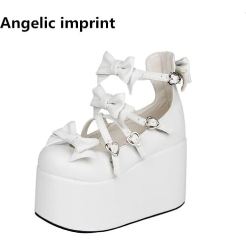 Angelic imprint woman mori girl lolita cosplay shoes lady super high wedges heels pumps women princess dress party shoes 10cm 47