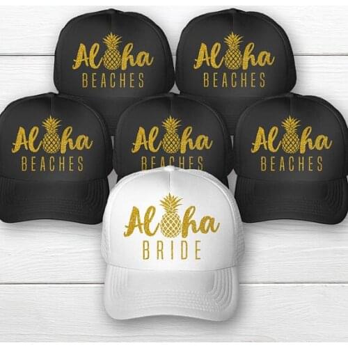 Glitter Aloha Beacheswedding bridesmaid Bachelorette Mesh Trucker Snapback trucker hats caps party favors