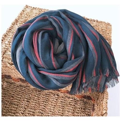 High Quality Bufandas Mens Scarf Fashion Blue Striped Scarf Spring Autumn Warm Soft Shawls Cotton Tassel Scarves 40x220cm