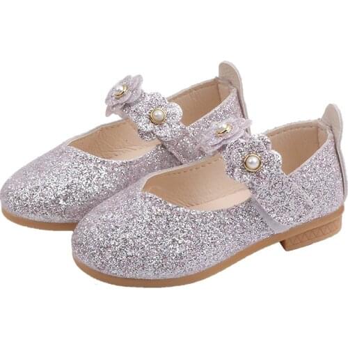 New Bling Bling Girls Shoes Soft bottom Childrens flat shoes Girls chaussure fille Princess Single shoes black gray purple