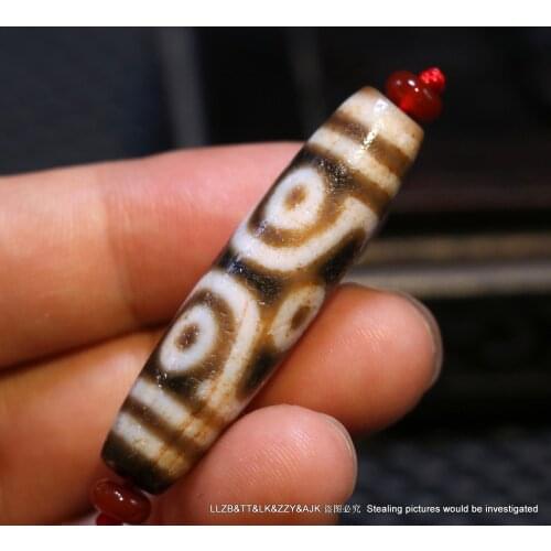 Energy Power Tibetan Old Agate Red Cinnabar Dots 6 Eye Health totem dZi Bead U03 Timestown UPD22