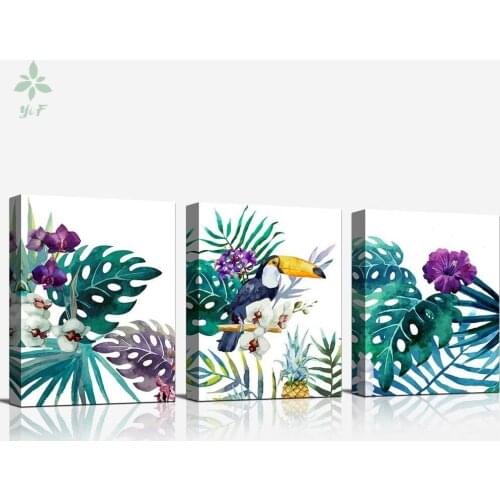 Canvas Wall Art Green Leaf Simple Life Orchid Flower Painting Monstera Plant Ready To Hang For Home Decoration Office Decor