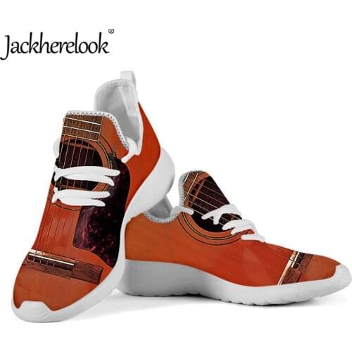 Jackherelook Summer/Spring Knit Flats Sneaker Vintage Music Guitar Print Casual Footwear Lacing Up Walking Shoe Zapatillas Mujer