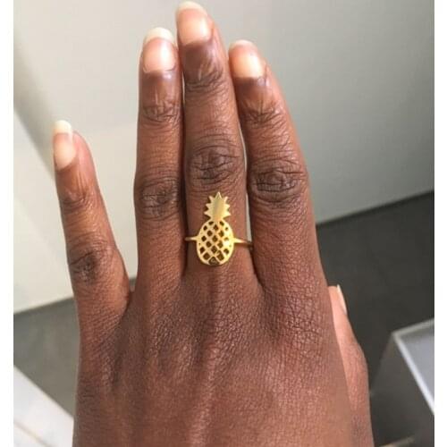 Rose Gold Color Fruit Anelli Donna Cute Tropical Pineapple Rings For Women Bague Tiny Ananas Adjustable Midi Rings Men Jewelry