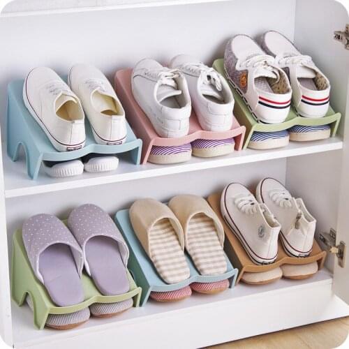 2018 Creative wardrobe layered shoes storage rack space saving up and down finishing storage plain shoe rack 4pcs/pack