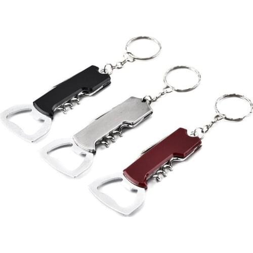 Creative Wine Bottle Opener Keychain Stainless Steel Multifunctionial Wooden Handle Opener Portable Wine Beer Opener