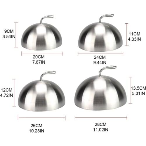 M5TF 20/24/26/28cm Stainless Steel Steak Cover Teppanyaki Dome Dish Lid Home Round Oil Proof Meal Food Cover Kitchen Tool