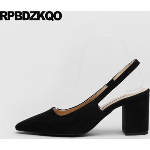 Block Chunky Genuine Leather Sexy Ladies Size 33 Pumps China Slingback Suede High Heels Green Shoes For Women Pointed Toe Thick