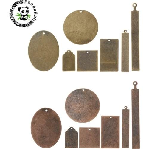 Pandahall 10pcs Metal Stamping Blank Tags Pendants for Jewelry Making Square Round Oval Antique Bronze Red Copper