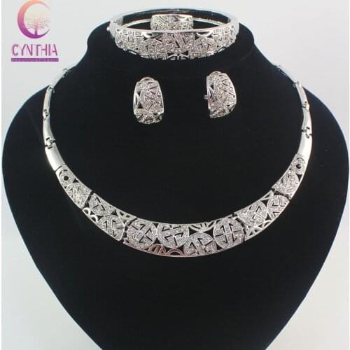 Fashion Dubai Silver Plated Full Rhinestone Jewelry Sets Trendy Nigerian Wedding African Beads Party Gift Set