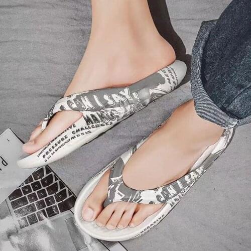 Men Fashion Printing Outdoor Sandals Korean Soft Thick-soled Beach Slides For Male Leisure All-match Anti-slip Slippers