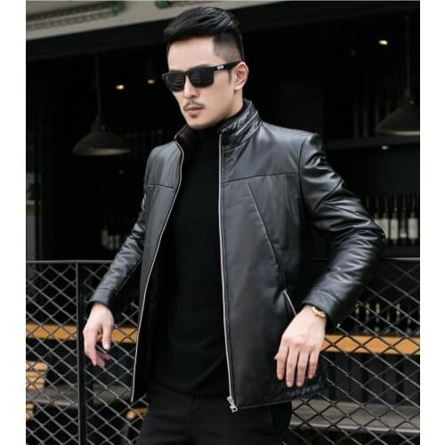 Genuine Leather Down Jacket Mens First Layer Cowhide Winter Thick Coat Slim Fit Handsome Clothes