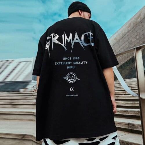 2021 Summer Hong Kong Style Mens Trend Letter Printing High Street Loose Tide Brand Half-sleeved Cotton Top Clothes