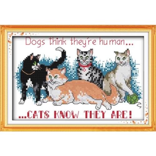 Cat friends cross stitch kit cartoon 11ct count canvas stitches embroidery DIY handmade needlework plus