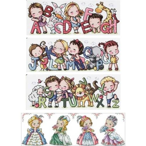 Cartoon alphabet kid patterns counted 11CT 14CT DIY Cross Stitch Sets wholesale Cross-stitch Kits Embroidery Needlework