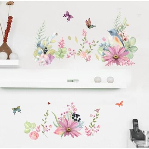 New Ins Style Flower Birds Butterfly Wall Stickers Art Home Decor Wall Decals for Living Room Bedroom Removable Murals Poster