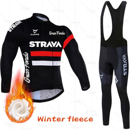 New STRAVA Winter Thermal Fleece Set Cycling Clothes Mens Jersey Suit Sport Riding Bike MTB Clothing Bib Pants Warm Sets Ropa