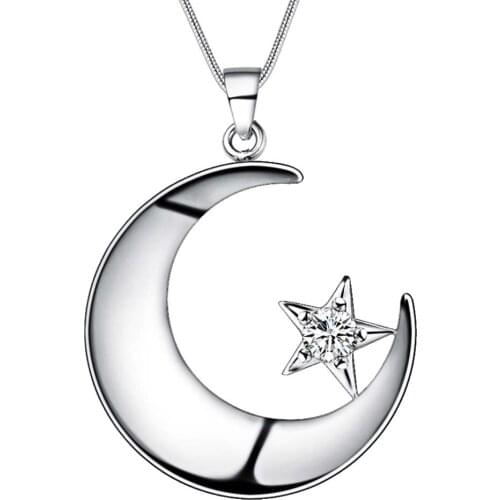 Wholesale Charm Silver Color Pendants For Women Fashion Jewelry Necklace Lady Fashion Jewelry Pendant Moonand Star AN160
