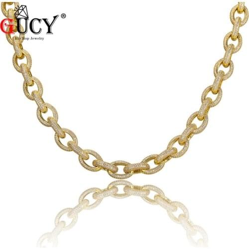 GUCY Hip Hop Mens Necklace Copper All Iced Out Gold/Silver Color Plated Micro Paved CZ Stones Necklaces 18" 22" Length Gift