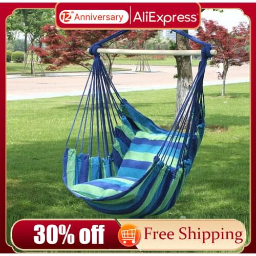 Portable Canvas Hammock Chair Swing Indoor Garden Sports Home Travel Leisure Hiking Camping Stripe Hammock Hanging Bed