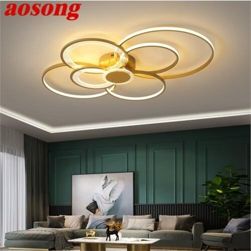 AOSONG Nordic Ceiling Light Modern Gold Round Lamp Fixtures LED 3 Colors Home For Living Dining Room