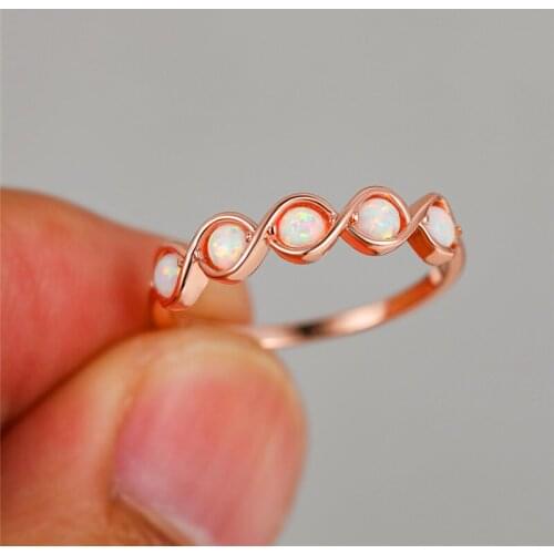 Simple Female White Opal Stone Ring Rose Gold Silver Color Wedding Rings For Women Dainty Bride Round Thin Engagement Ring